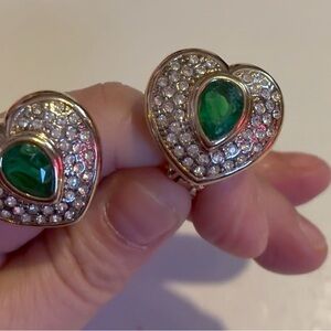 Gold Heart Earrings with Emerald Green Stones